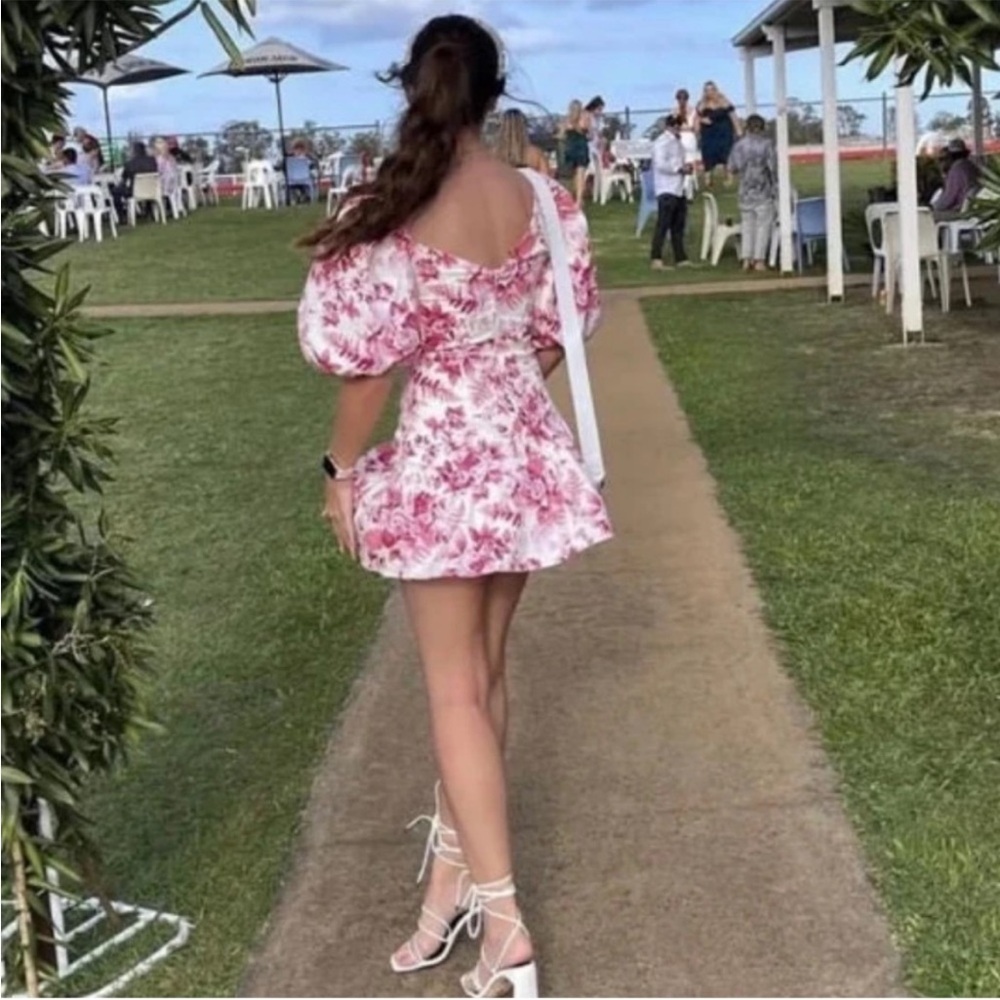 Hello Molly Sweetest Kind Floral Cut Out Asymmetrical Puff Sleeve Mini Dress- 6 - Picture 8 of 13